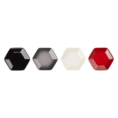 Set of 4 Hexagon Sauce Plate 9.5cm Cerise/Flint/Meringue/Black