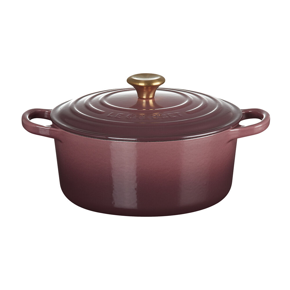 Round Casserole 22cm Fig (Black interior Gold Knob) 718 Le Creuset