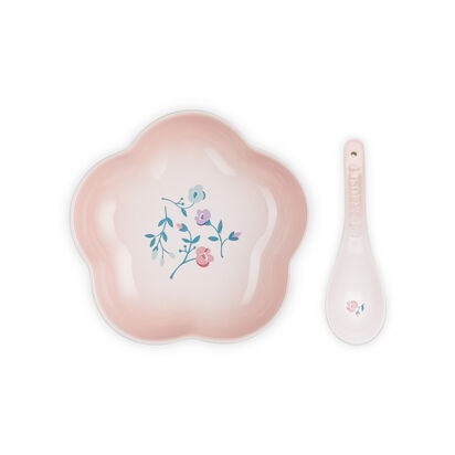 Petite Fleur Flower Dish with Spoon Set 16cm Shell Pink