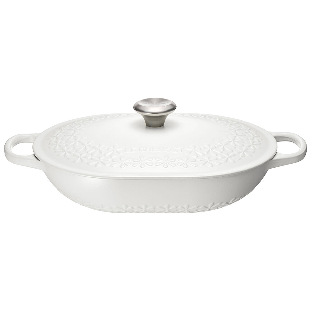Fleur Relief Oblong Casserole 31cm Cotton 431 Le Creuset Hong Kong