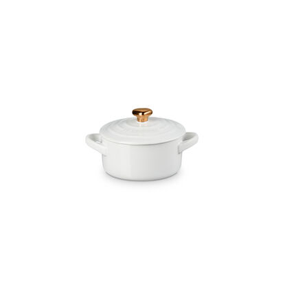 Mini Round Cocotte with Heart Gold Knob 10cm White