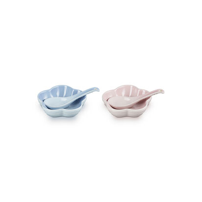 Set of 2 Small Flower Dish with Chinese Spoon Shell Pink/ Coastal Blue