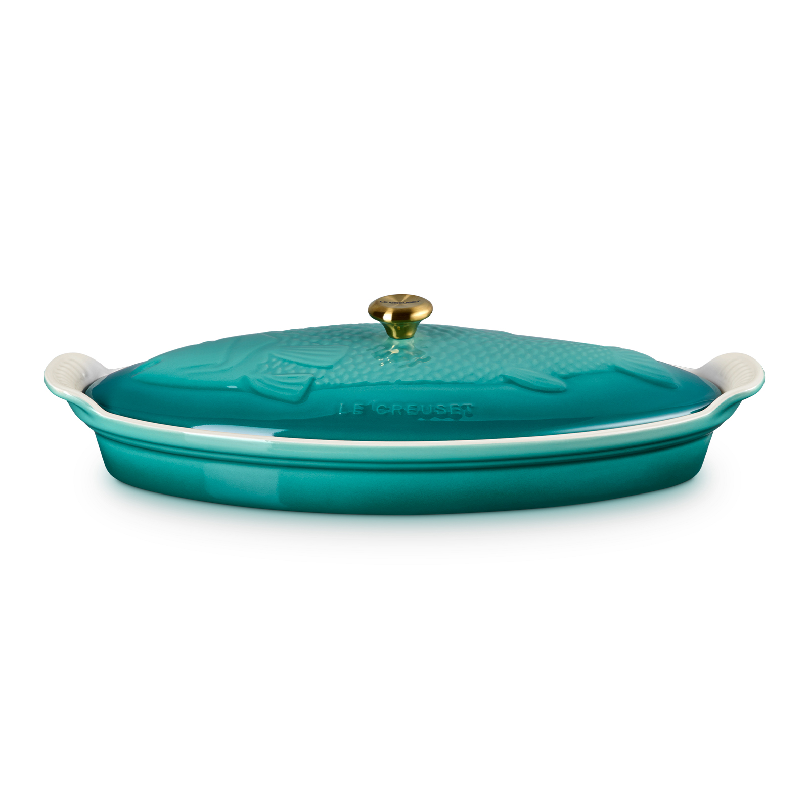 Lidded Fish Baker (Gold Knob) image number 0