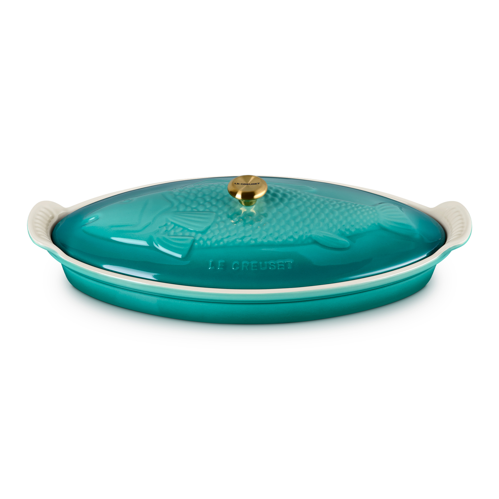 Lidded Fish Baker (Gold Knob) image number 1