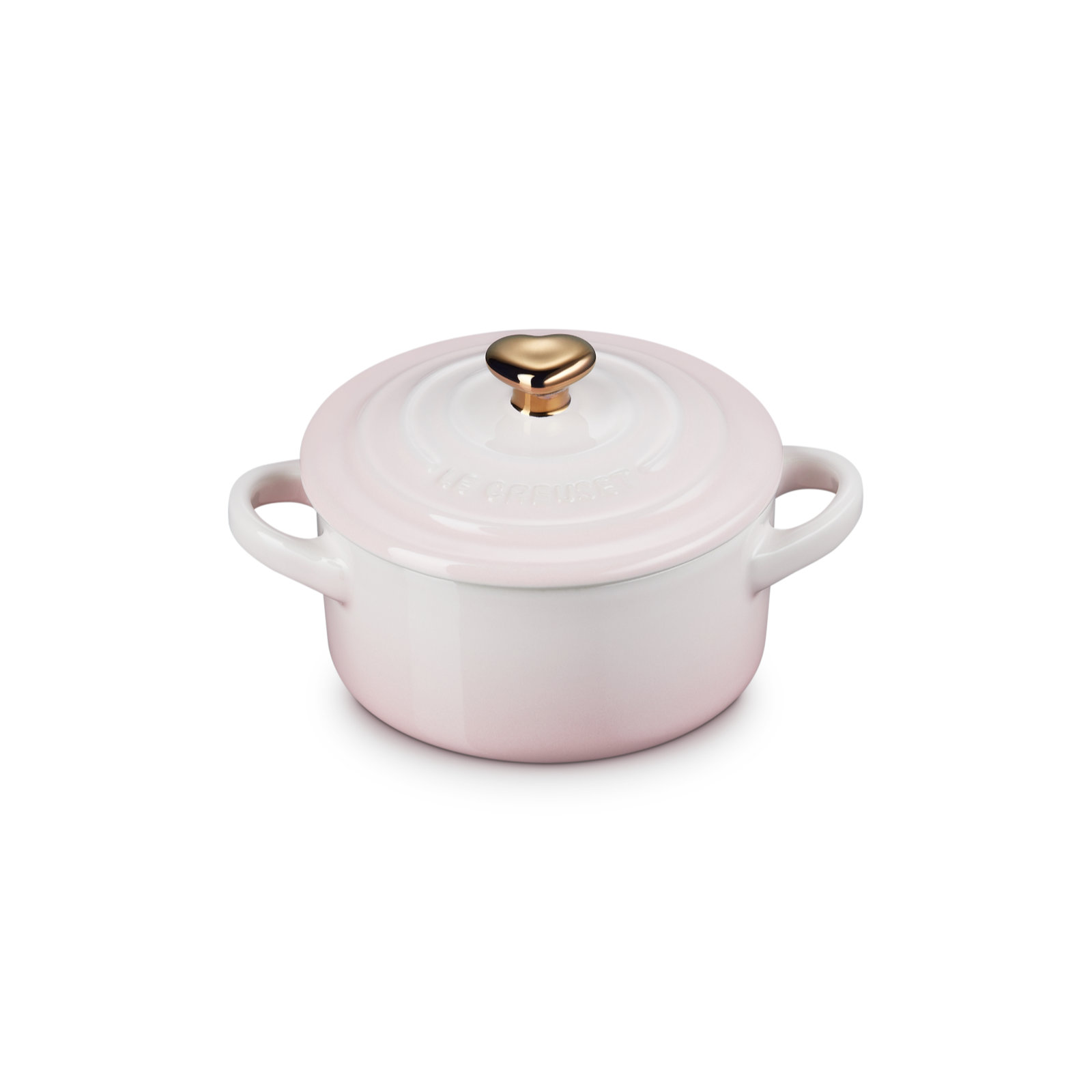Mini Round Cocotte with Heart Gold Knob 10cm Shell Pink 777