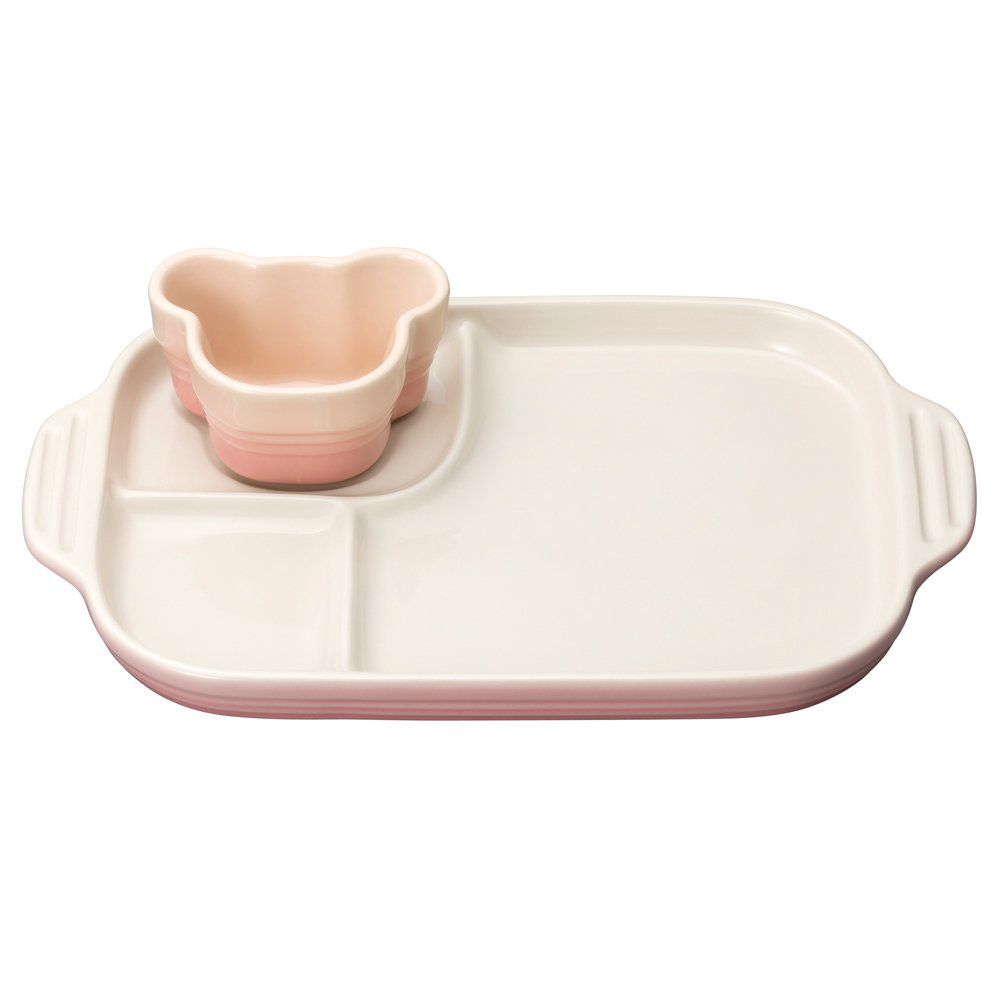 Bear Ramekin + 3 Sections Rectangular Plate Milky Pink