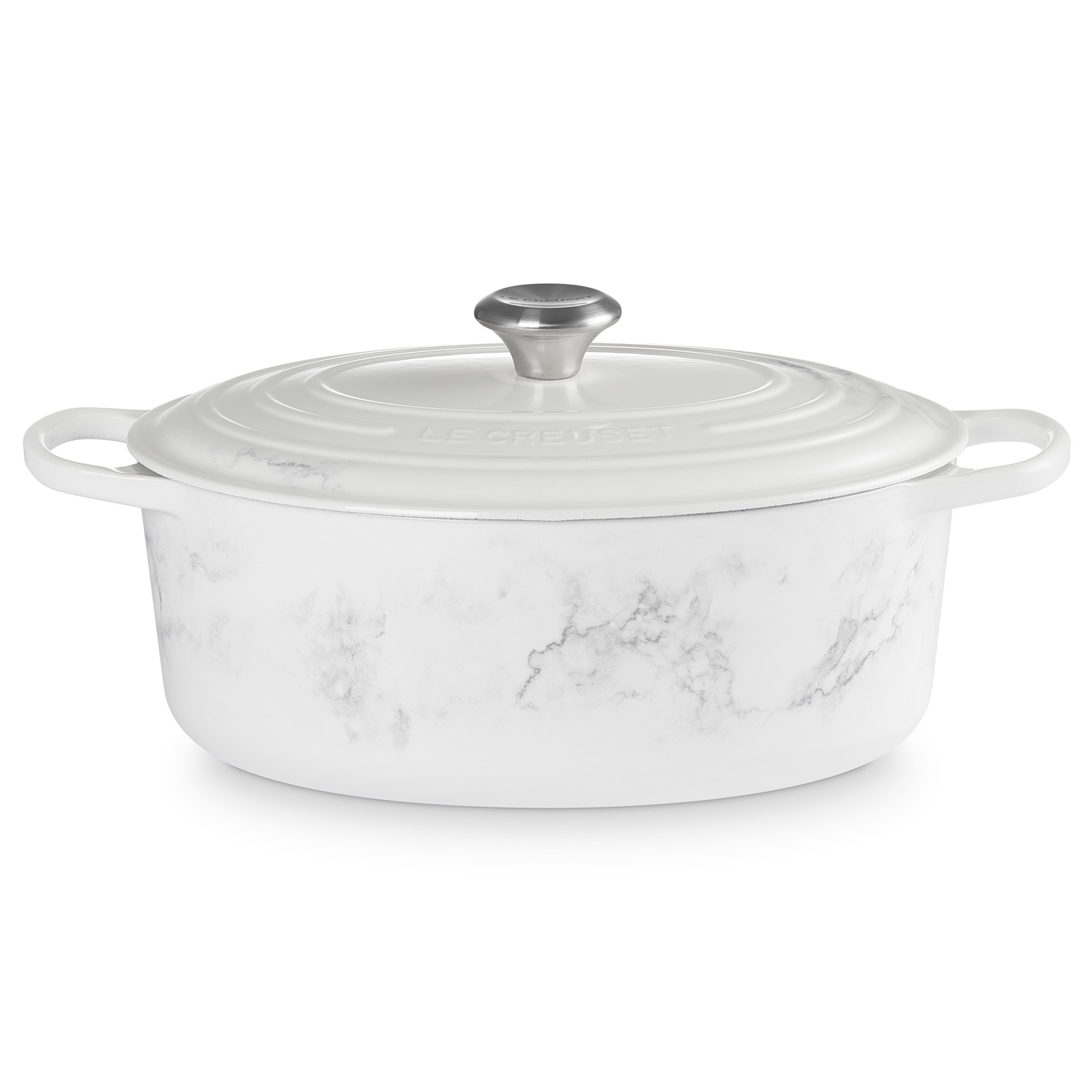 Marbre Blanc Oval Casserole 31cm White Marble
