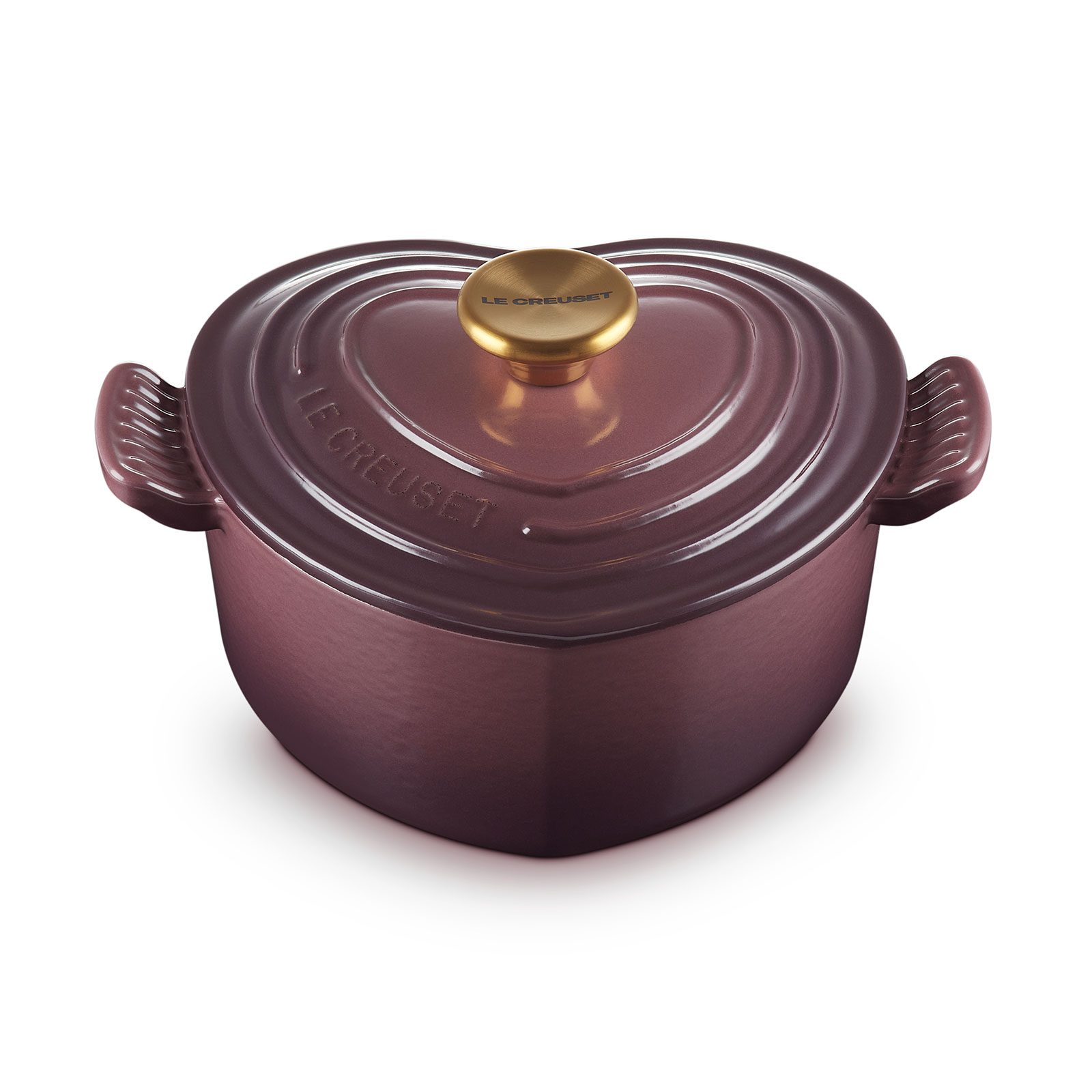Heart Shaped Casserole 20cm Fig (Black interior - Gold Knob)