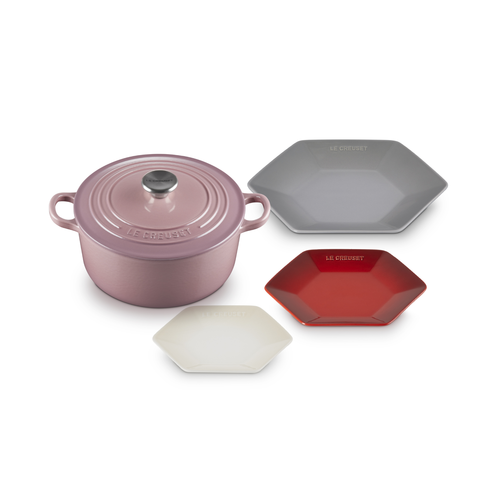 Round Casserole 22cm Mauve Pink + 3 Hexagon Plates Special Set