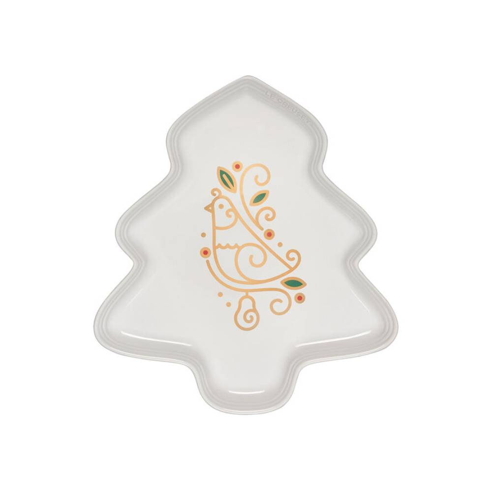 聖誕樹造型陶瓷餅乾盤 (洋梨樹上的鷓鴣圖案)