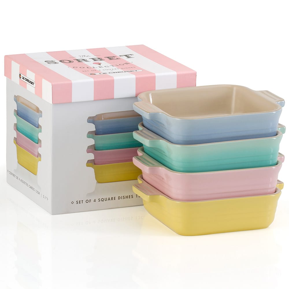 Sorbet Set of 4 Square Dish Chiffon Pink/Coastal Blue/Mimosa/Cool Mint
