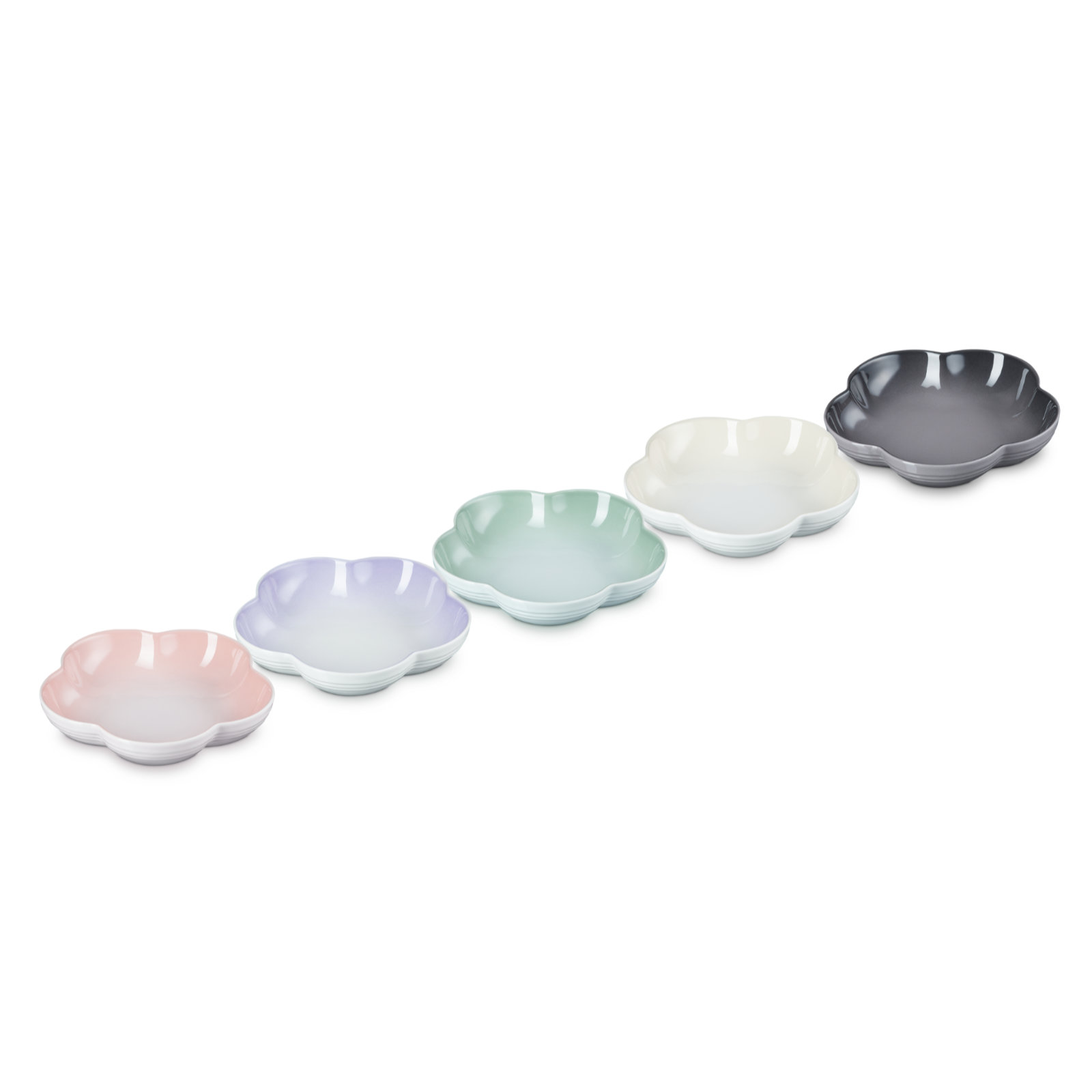 Set of 5 Flower Dish 20cm Shell Pink/Powder Purple/Water Green
