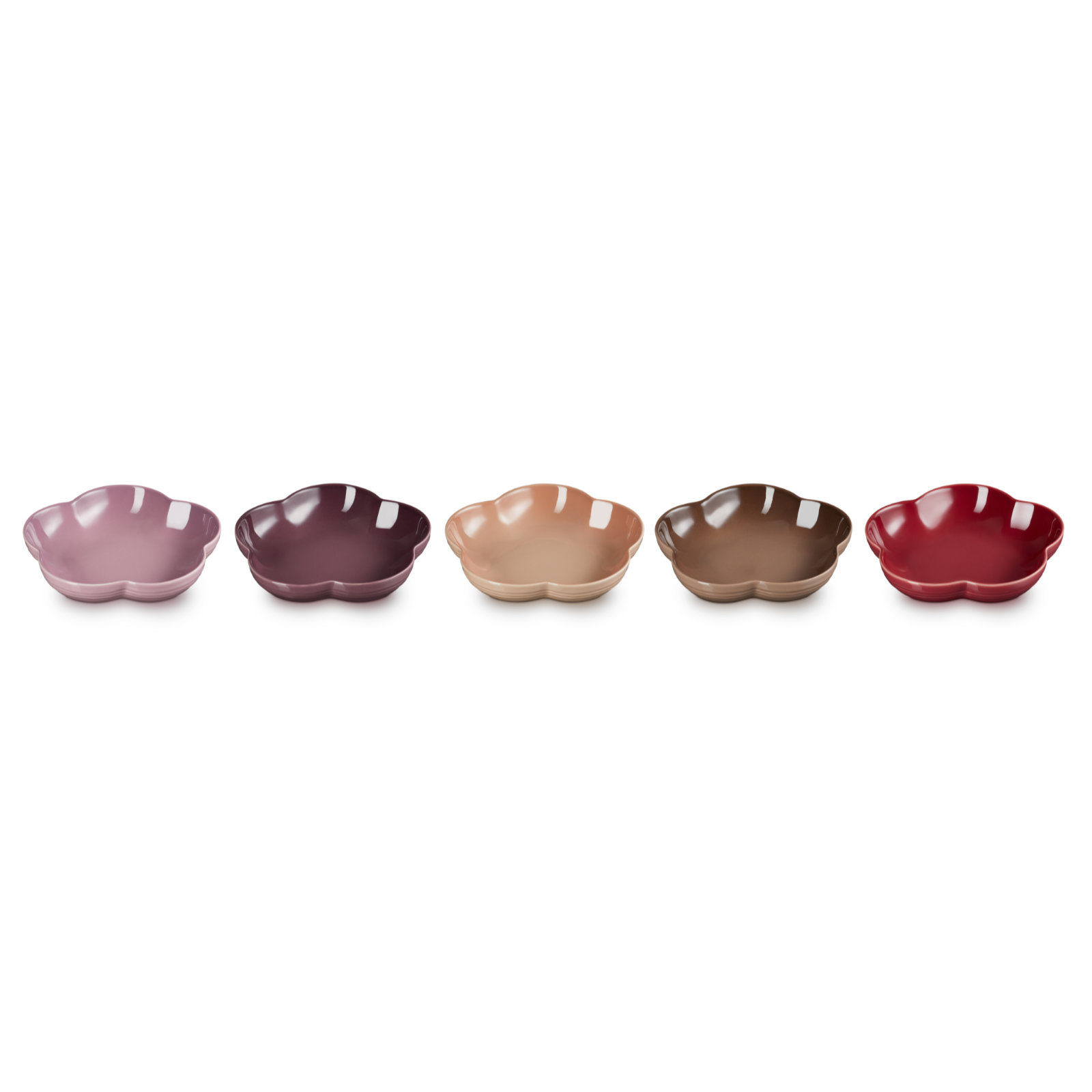 Set of 5 Flower Dish 20cm Mauve Pink/Fig/Cappuccino/Truffle/Dark Framboise