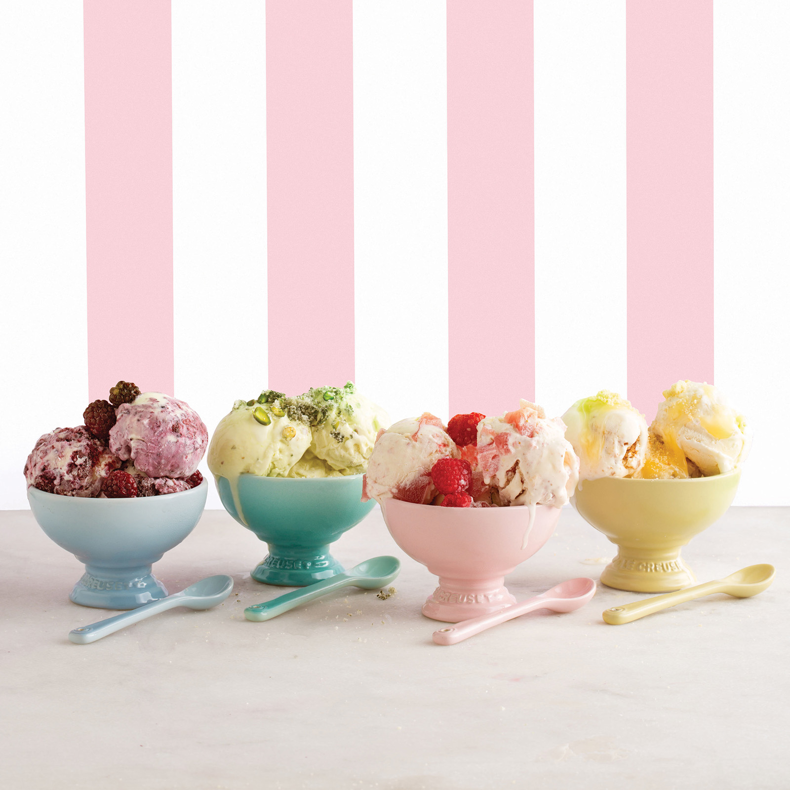Sorbet Set of 4 Footed Ice Cup Chiffon Pink/Coastal Blue/Mimosa/Cool Mint