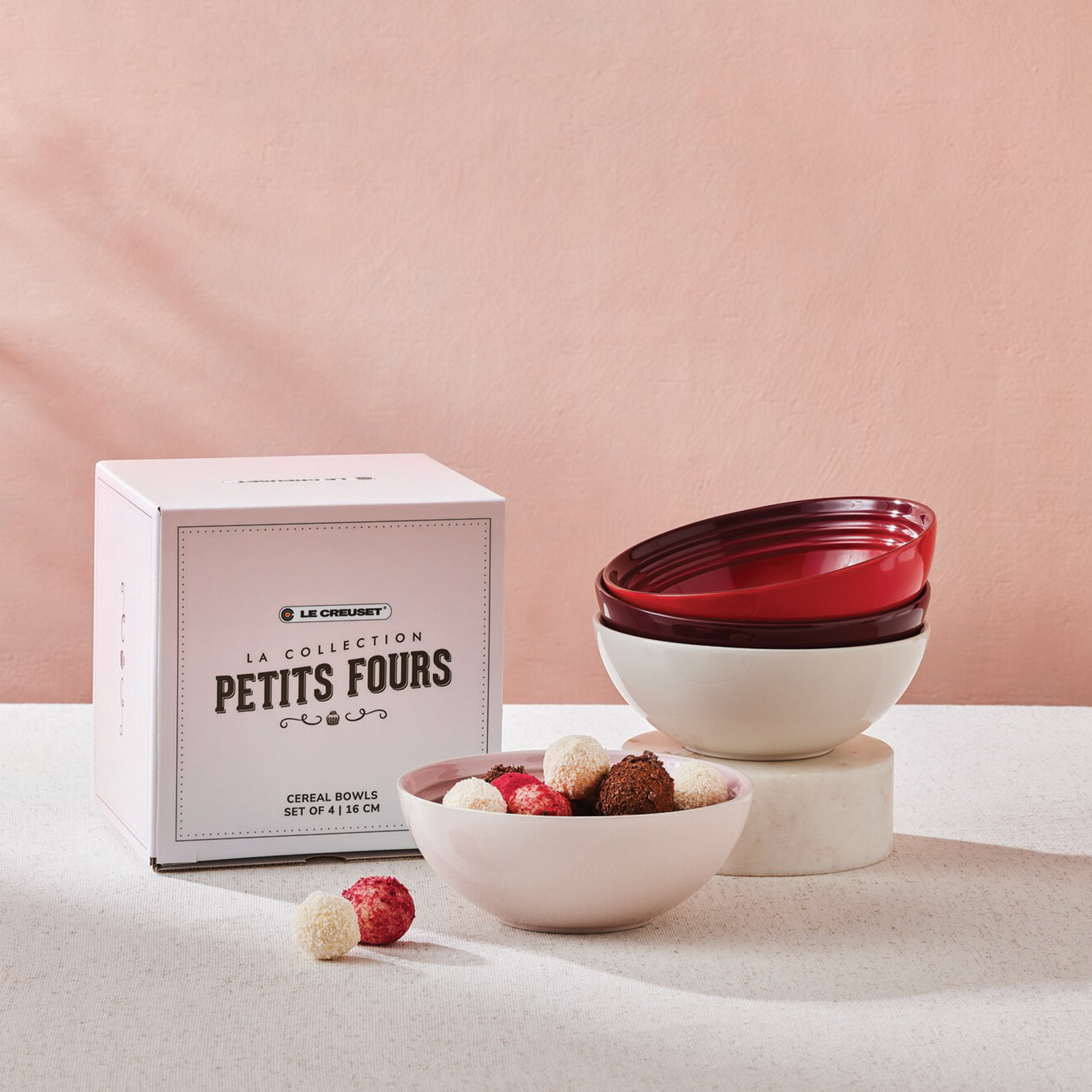 Petits Fours Set of 4 Cereal Bowl 650ml Cerise/Meringue/Shell Pink/Garnet
