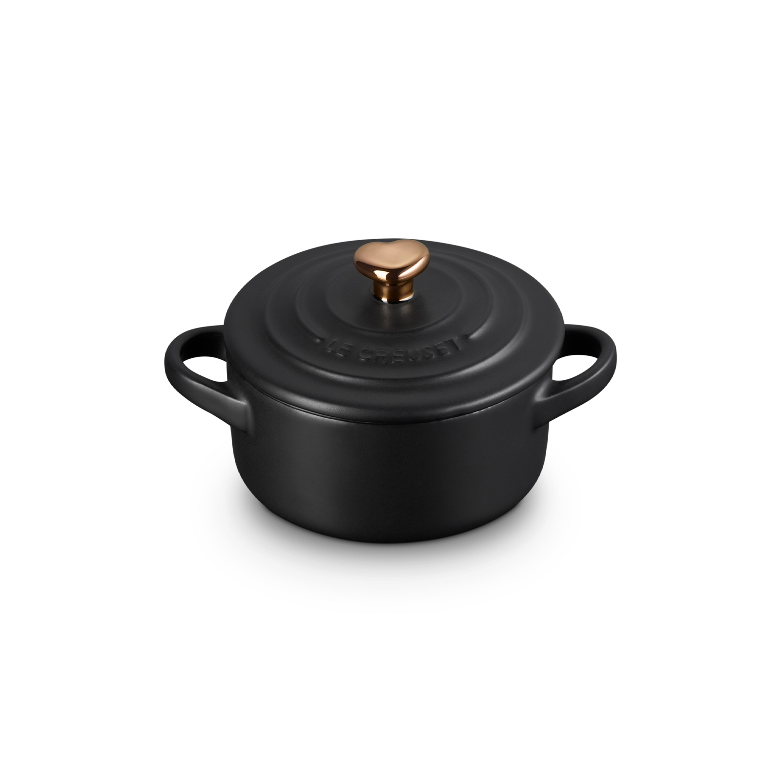 迷你陶瓷圓形小鍋子(金色心形鍋蓋頭) Matte Black