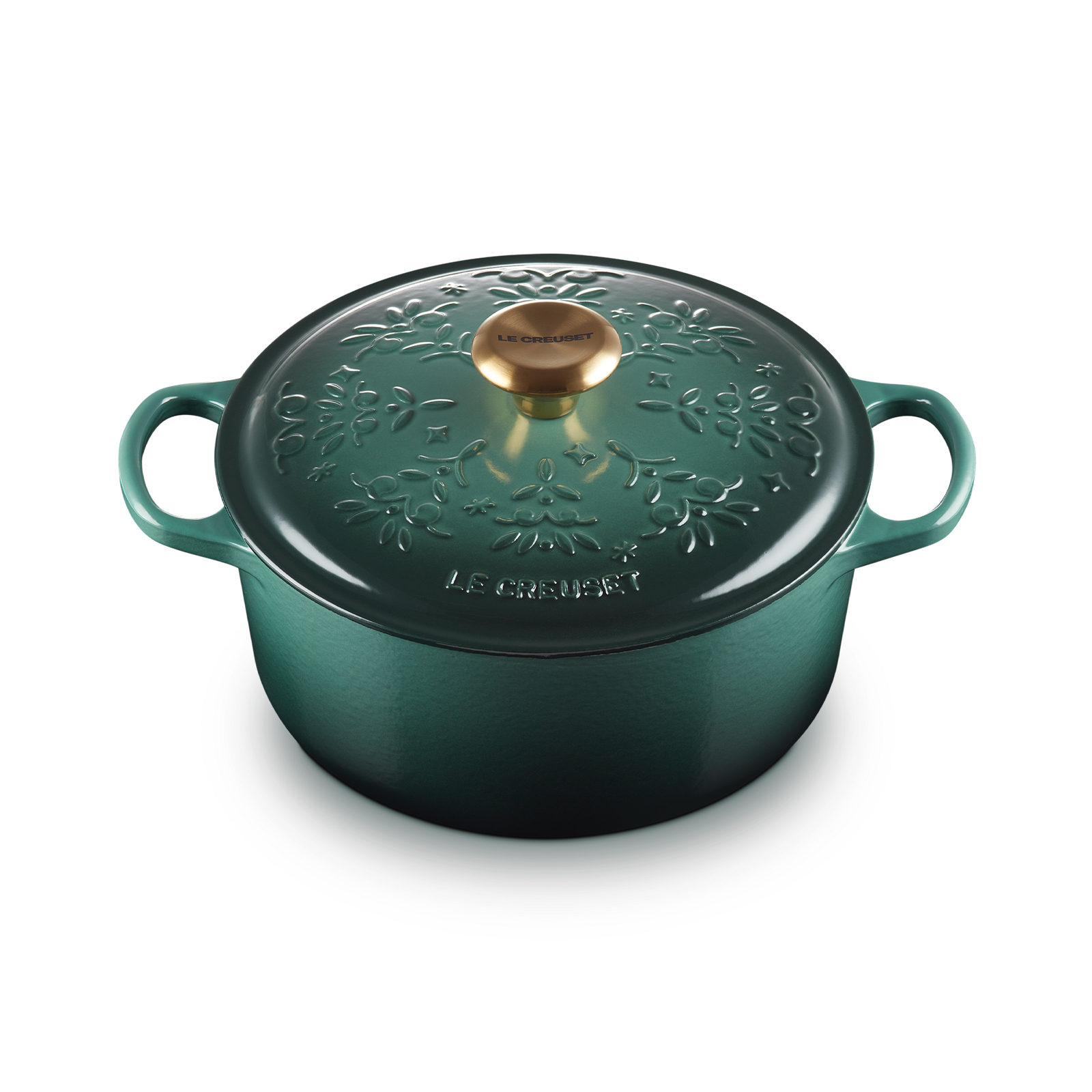 Noël Holiday Tree 圓形琺瑯鑄鐵鍋 24厘米 Artichaut (金色鍋蓋頭)