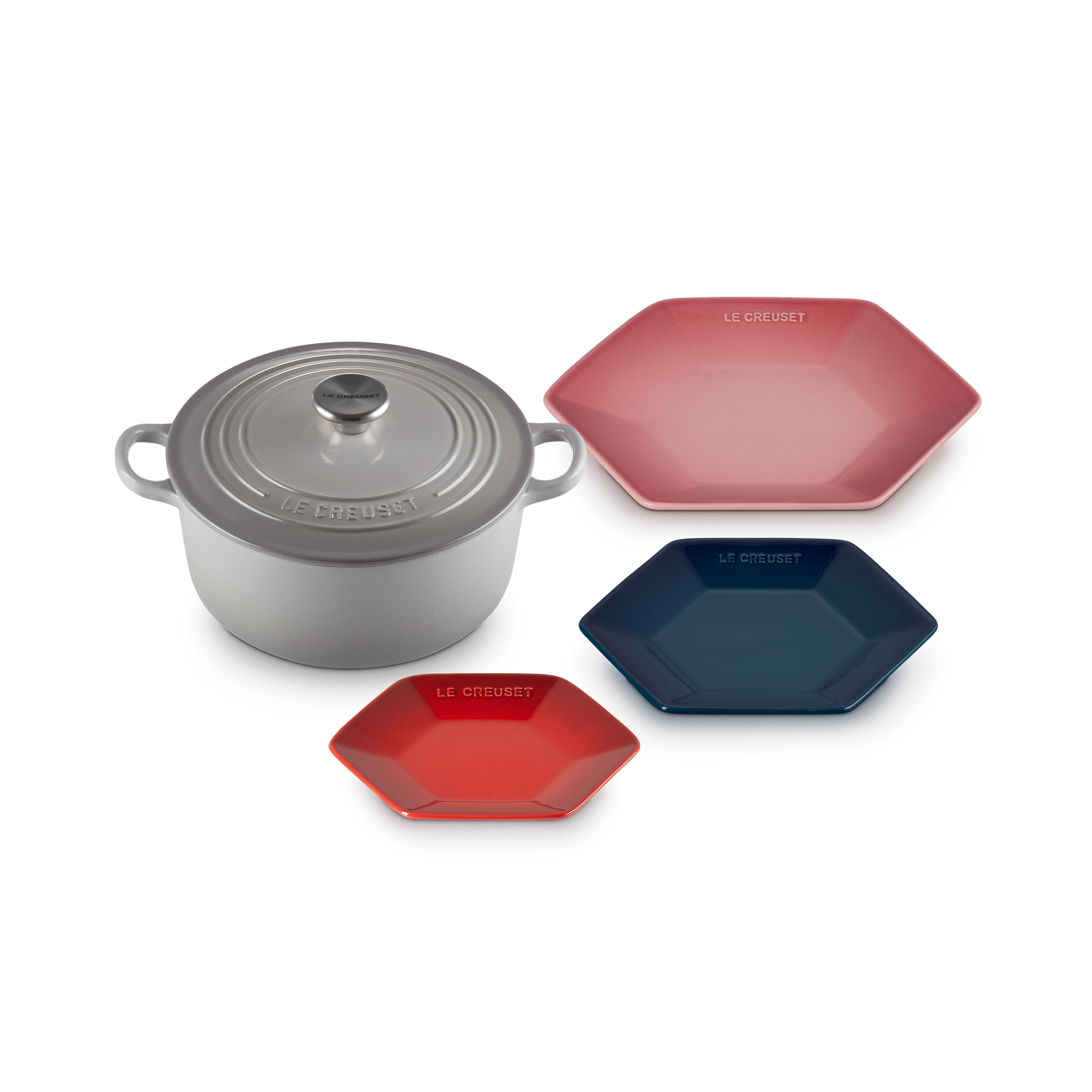 Round Casserole 22cm Mist Grey + 3 Hexagon Plates Special Set