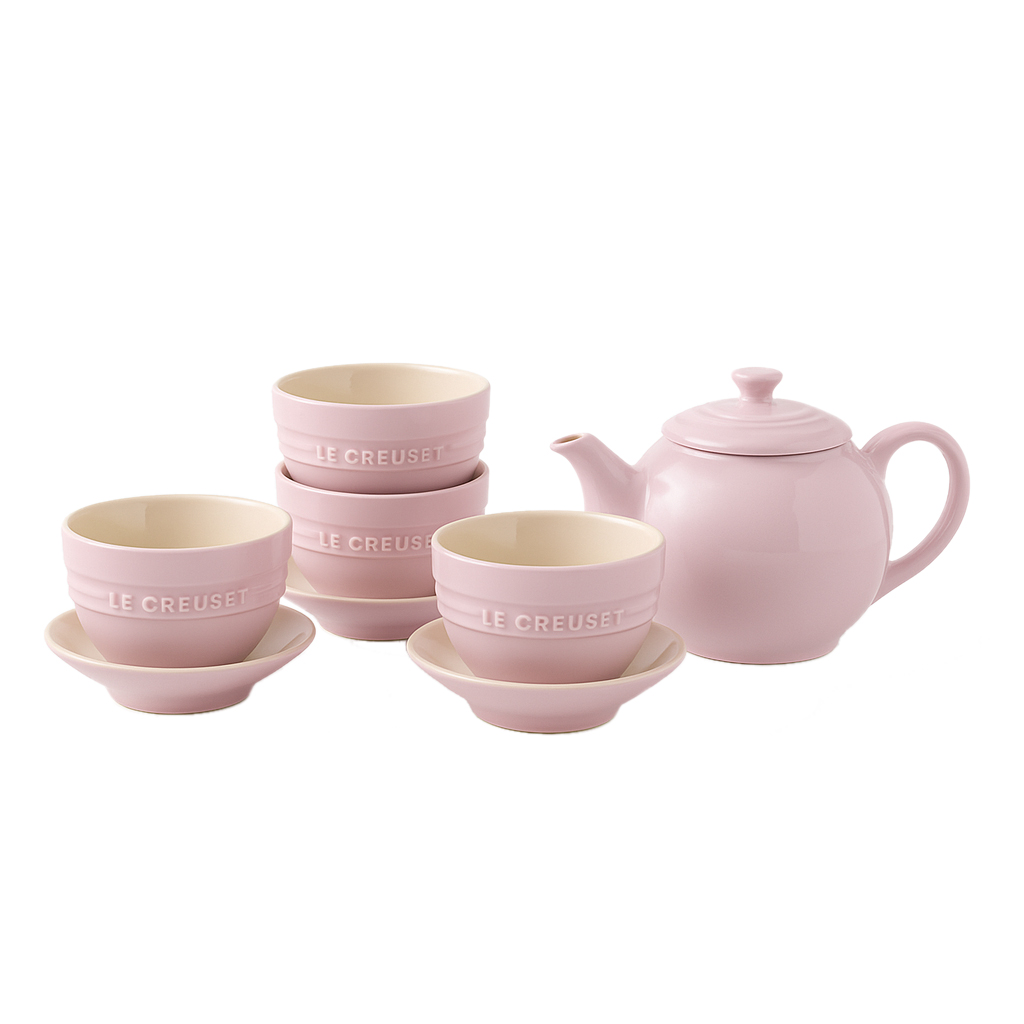 Teapot With 4 Teacups Set Satin Pink