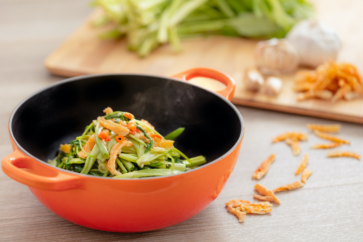 Stirfried Water Spinach in Cast Iron Pot Recipe Le Creuset Hong Kong